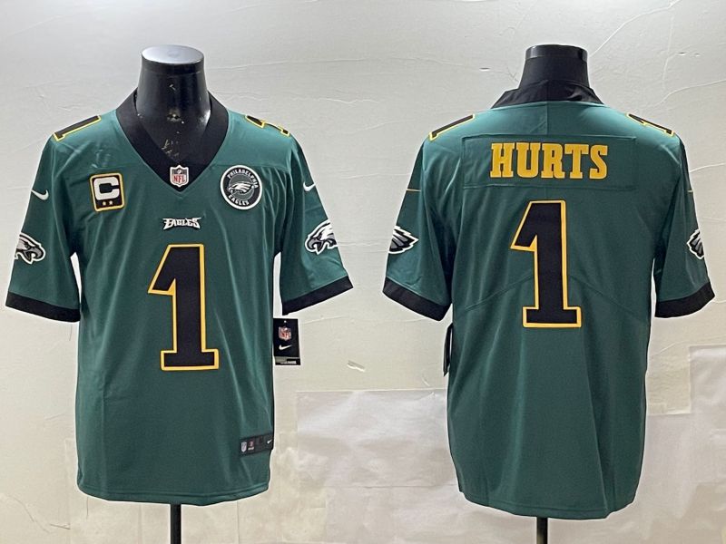 Men Philadelphia Eagles #1 Hurts Green gold 2025 Nike Vapor Limited NFL Jersey style 3